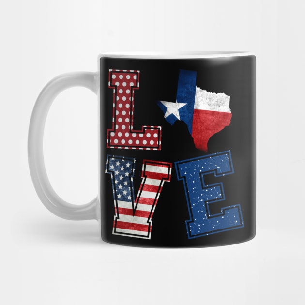 Love Texas Distressed Retro American Flag 4th Of July Gift by Kaileymahoney